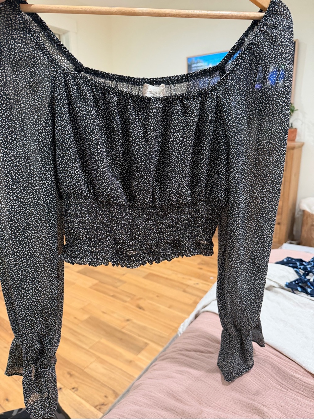 Altar’d State Smocked Off-the-Shoulder Crop Top | Black Print